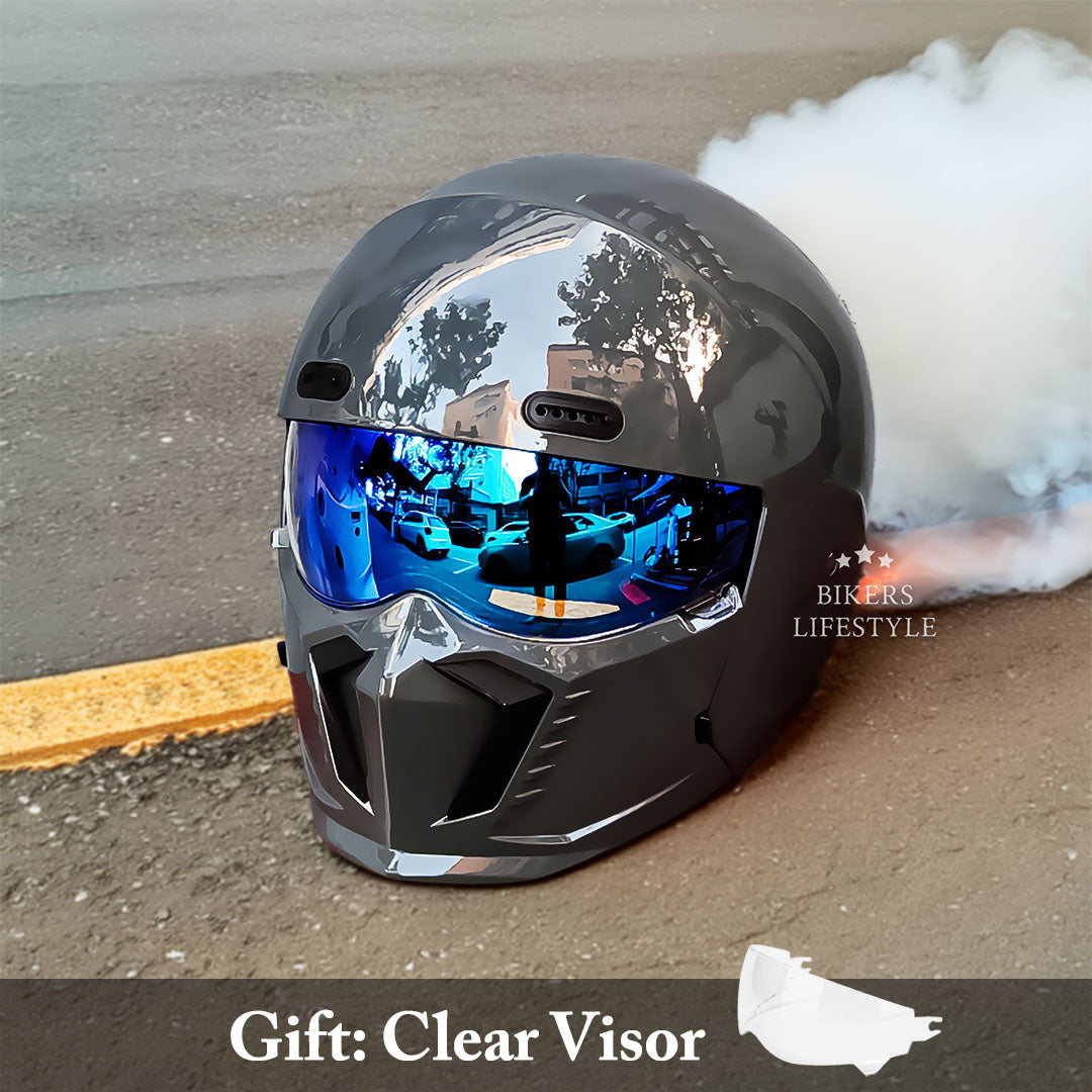 Capacete de Motociclista Retro com Viseira Transparente Antiembaciamento - Desfino