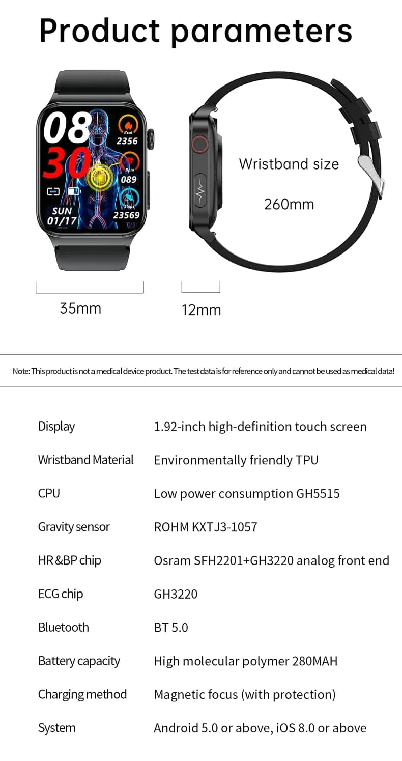 Montre connectée VitalTrack — Écran HD de 1.83 pouces, suivi de l’ECG et de la glycémie - Desfino