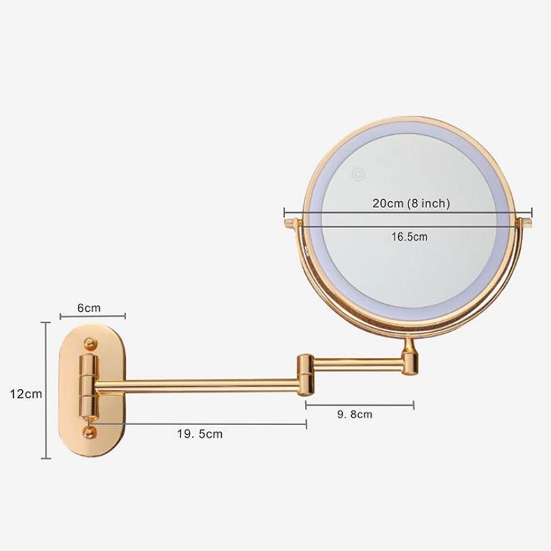 LumenAura Gold Rechargeable LED Vanity Mirror — Magnifying, 360° Rotating, Adjustable Light - Desfino