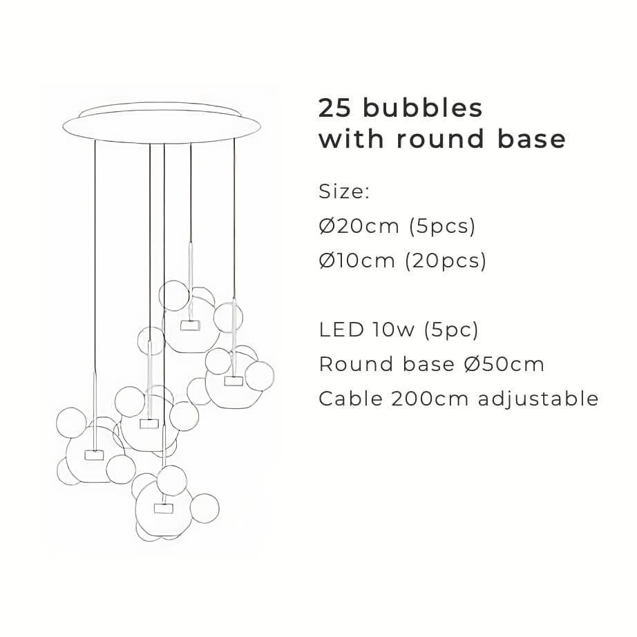 Nordic Snowball skleněný lustr — matně bílé/průhledné koule, teplé/bílé světlo - Desfino
