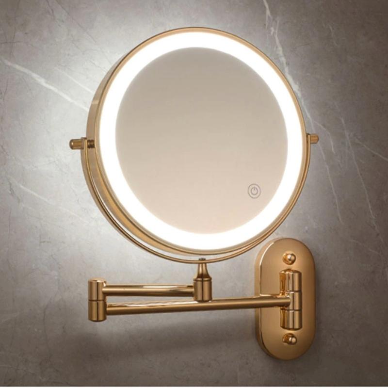 LumenAura Gold Rechargeable LED Vanity Mirror — Magnifying, 360° Rotating, Adjustable Light - Desfino