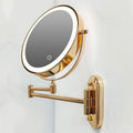 LumenAura Gold Rechargeable LED Vanity Mirror — Magnifying, 360° Rotating, Adjustable Light - Desfino
