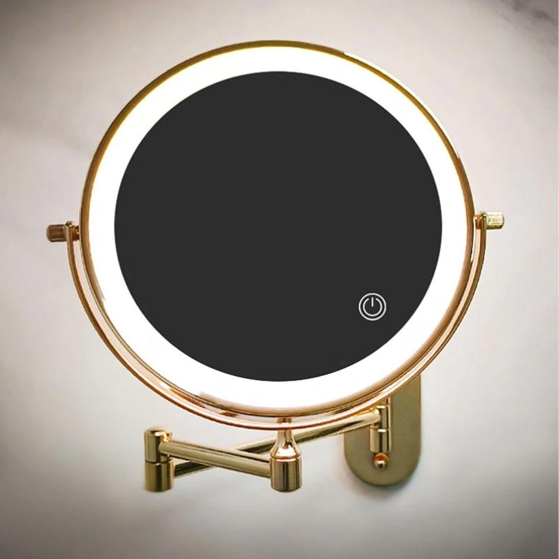 Goldener wiederaufladbarer LED-Vergrößerungsspiegel - 20 cm (8 Zoll), USB-C - Desfino