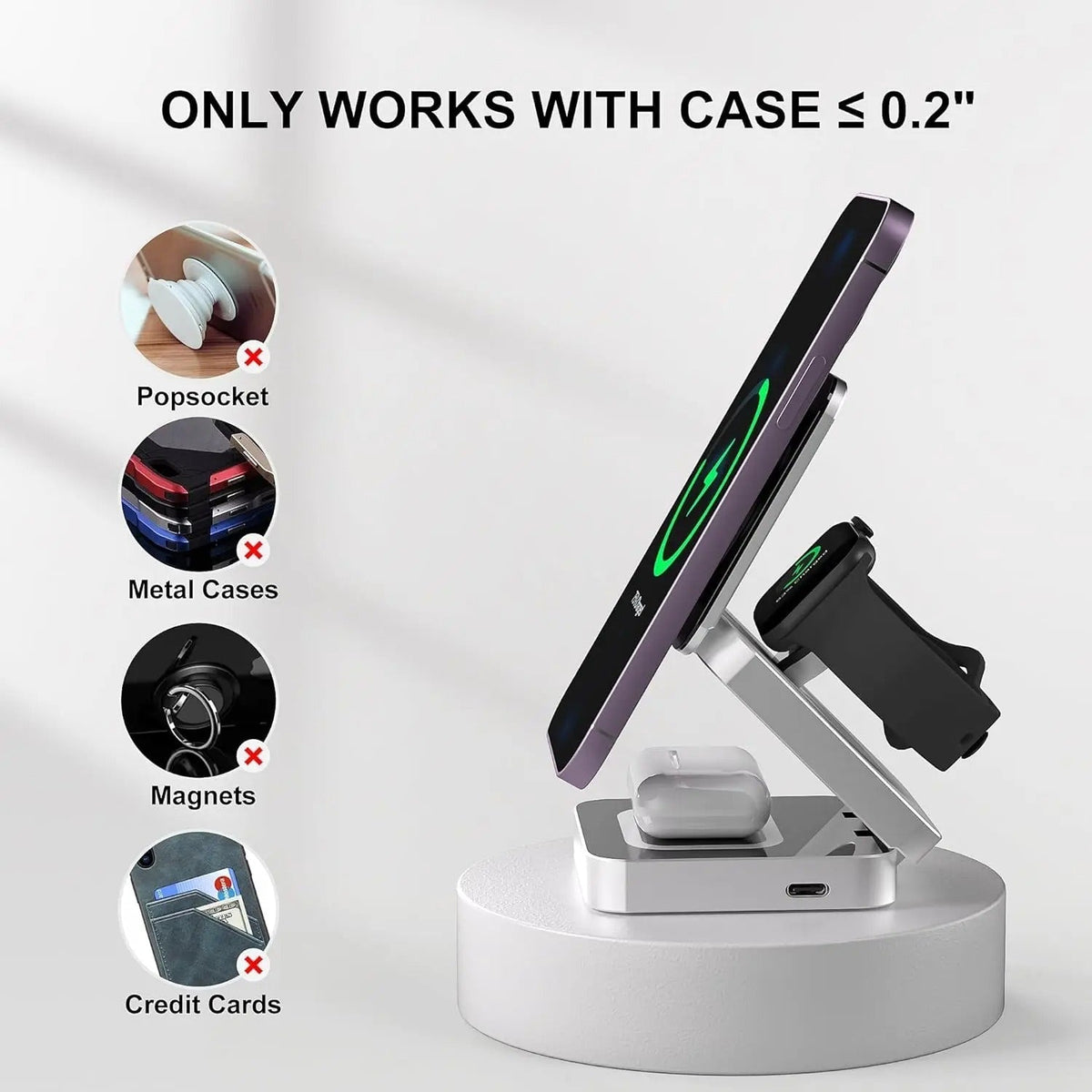3合1 30W磁吸折叠无线充电器，适用于iPhone和AirPods - Desfino