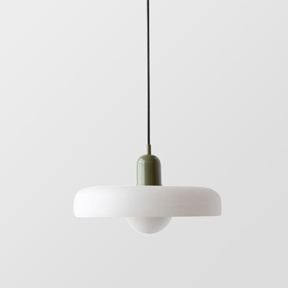 Aurelo Bauhaus-Pendelleuchte — Farbiger Glasschirm, rundes Baldachin