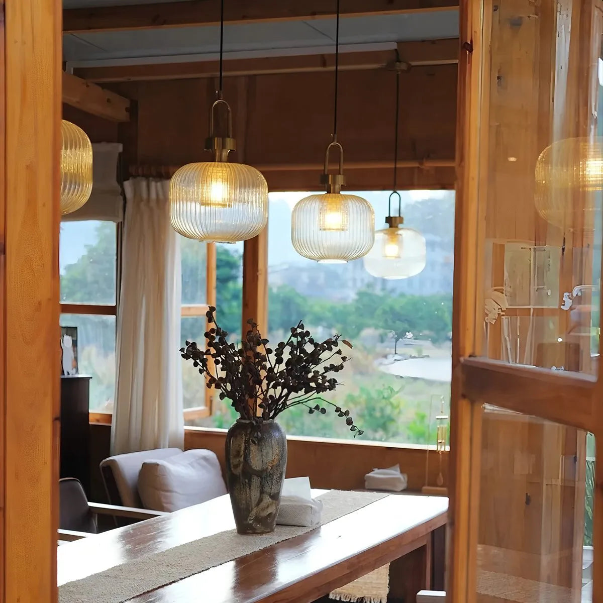 Modern Ribbed Clear Glass Pendant Light | Desfino