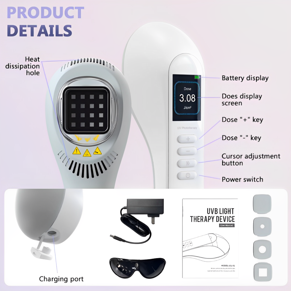 LuminaHeal 308nm UVB-lampe mod vitiligo — genopladelig, justerbar dosering - Desfino