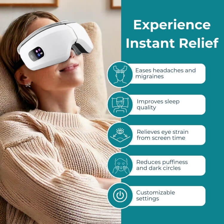 LumaSoothe Smart Eye Massager — Heat, Air Compression & Pulse | Desfino