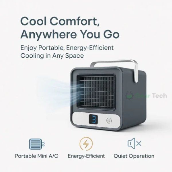 Mini aparat de aer condiționat portabil BreezeWave — Ventilator silențios cu 4 pale - Desfino