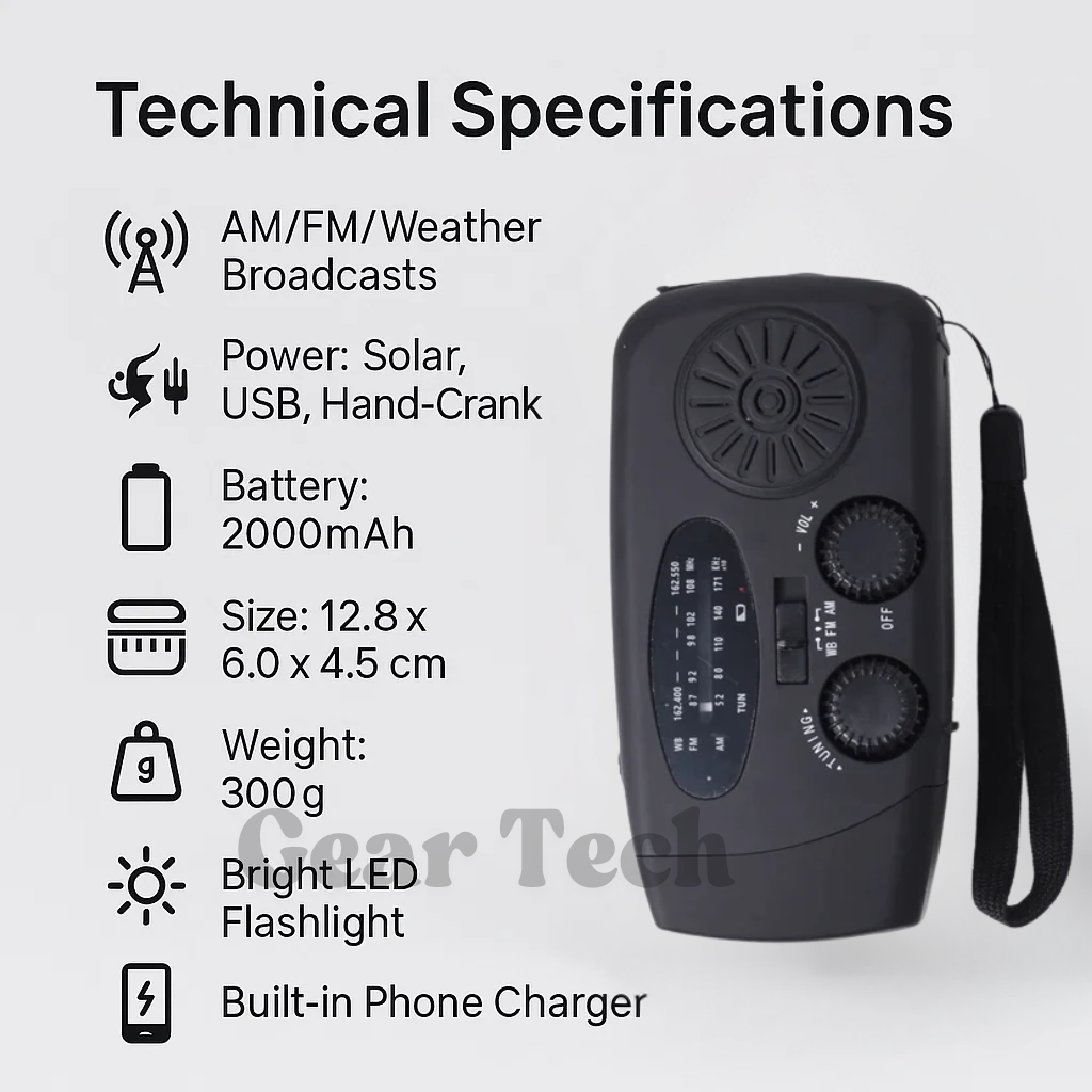 HavenLight felhúzható vészhelyzeti rádió — AM/FM, powerbank - Desfino