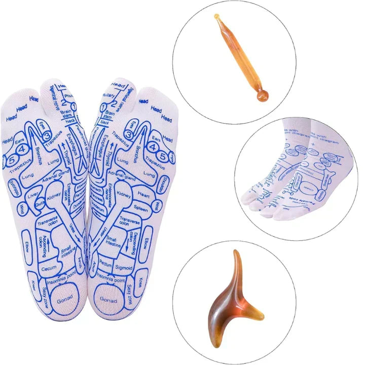 Chaussettes de réflexologie SoleComfort — Outil de massage et tableau des points de pression - Desfino