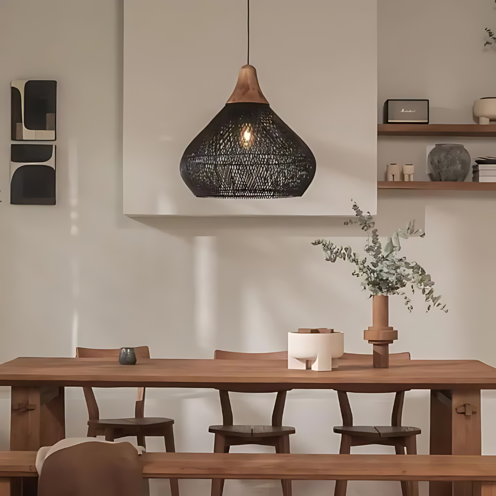 Asterra Rattan Pendant Light — Handwoven Boho Ceiling Fixture - Desfino