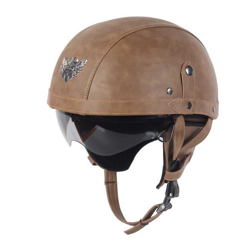 NovaRove レトロバイクヘルメット - DOT、格納式ブラウンUVレンズ - Desfino