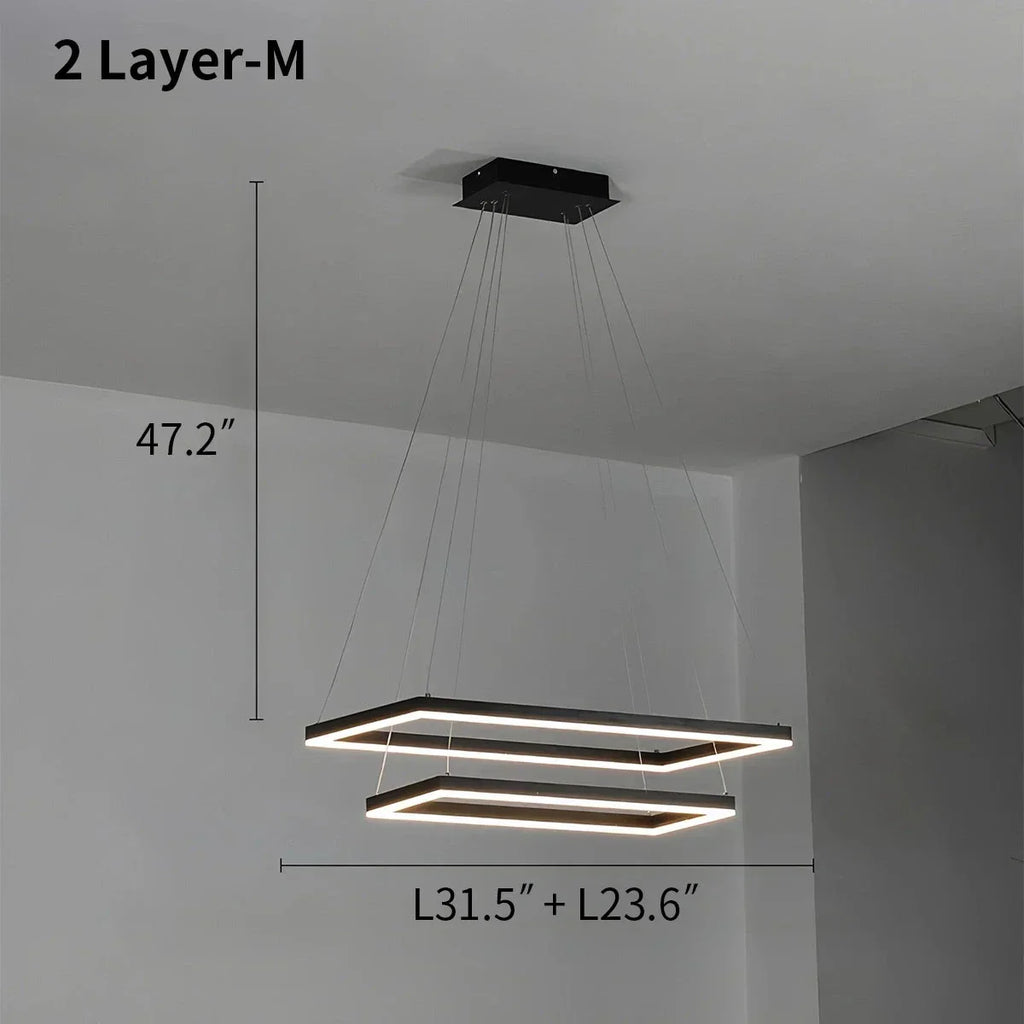 Modern Black Tiered Rectangular Chandelier | Desfino