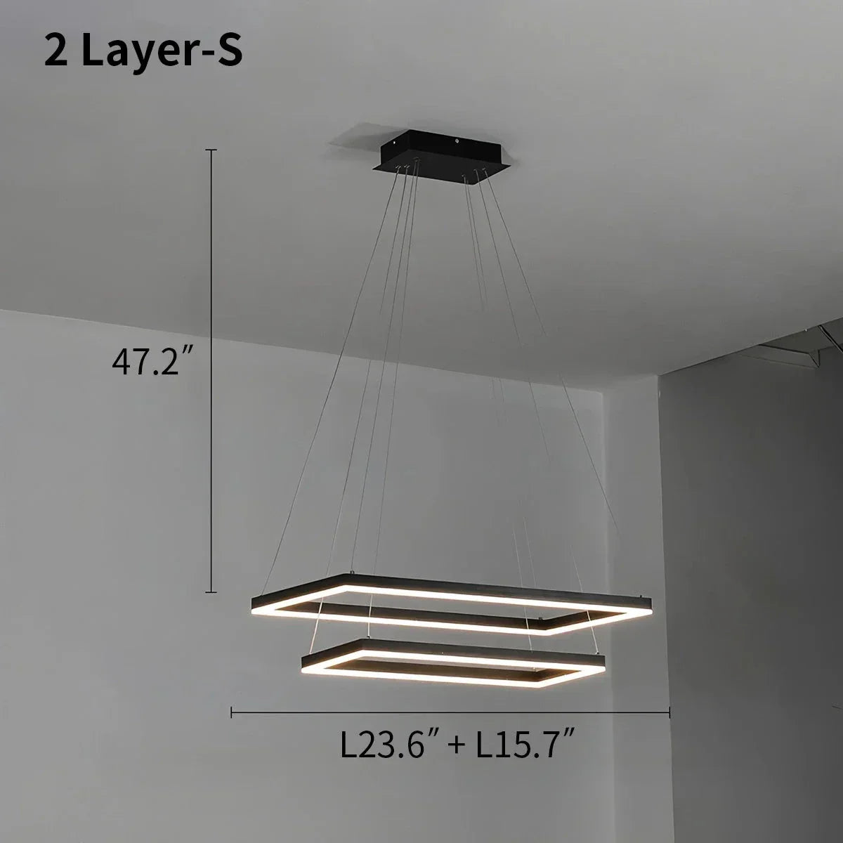 Modern Black Tiered Rectangular Chandelier | Desfino
