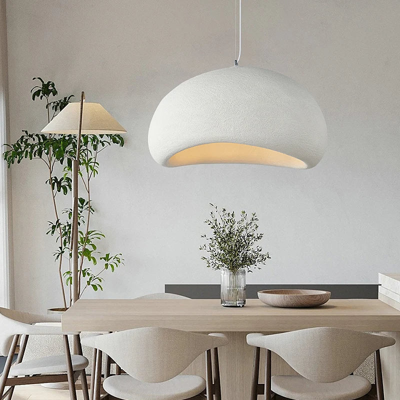 Lampa wisząca LED Arelle w stylu wabi-sabi — biały półokrągły klosz w kształcie misy - Desfino