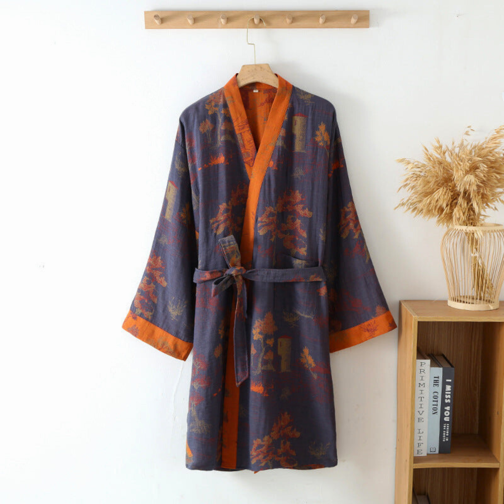Halat kimono de damă din bumbac pur — confort ușor din tifon - Desfino