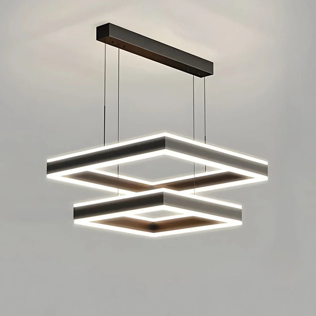 Tiered Black Square Pendant Lamp for Living Room | Desfino