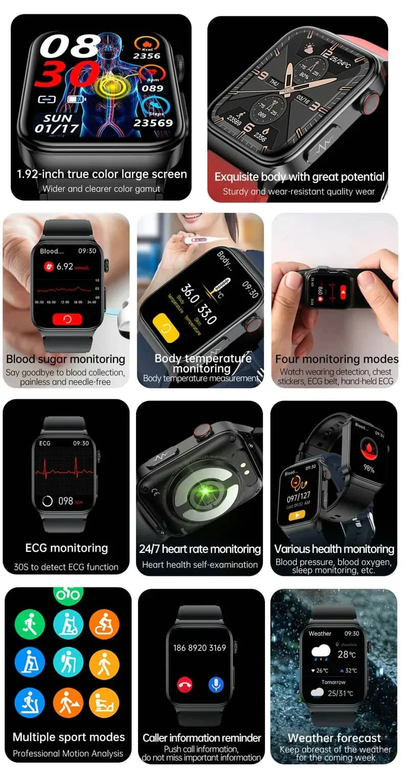Montre connectée VitalTrack — Écran HD de 1.83 pouces, suivi de l’ECG et de la glycémie - Desfino