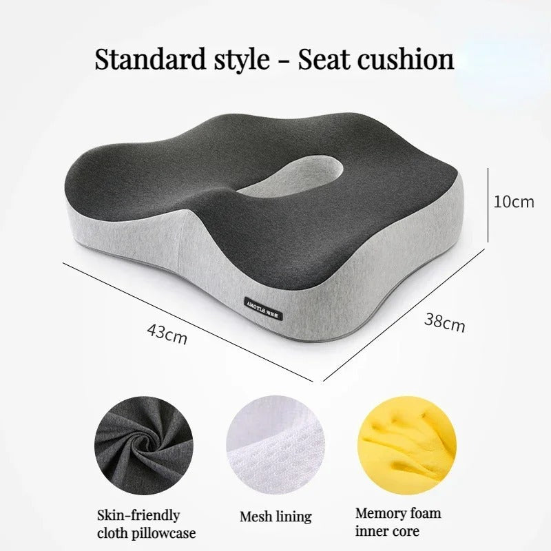 Cojín de asiento de espuma viscoelástica NovaLum — Soporte ergonómico lumbar y coccígeo - Desfino
