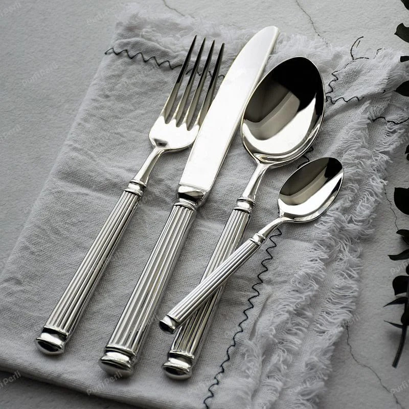 Bellemont Roman Flatware Set — Heavyweight, Classical Pillar Design - Desfino