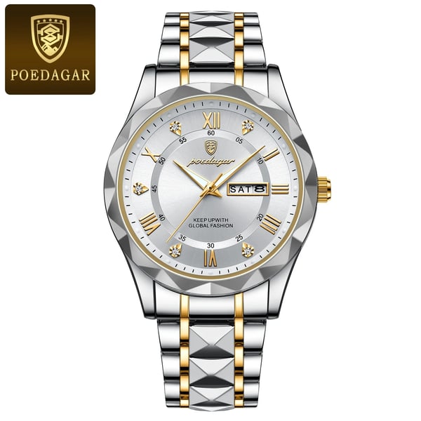 Maristel vanntett kvartsur for menn—40 mm svart, grønne visere, dag-dato - Desfino
