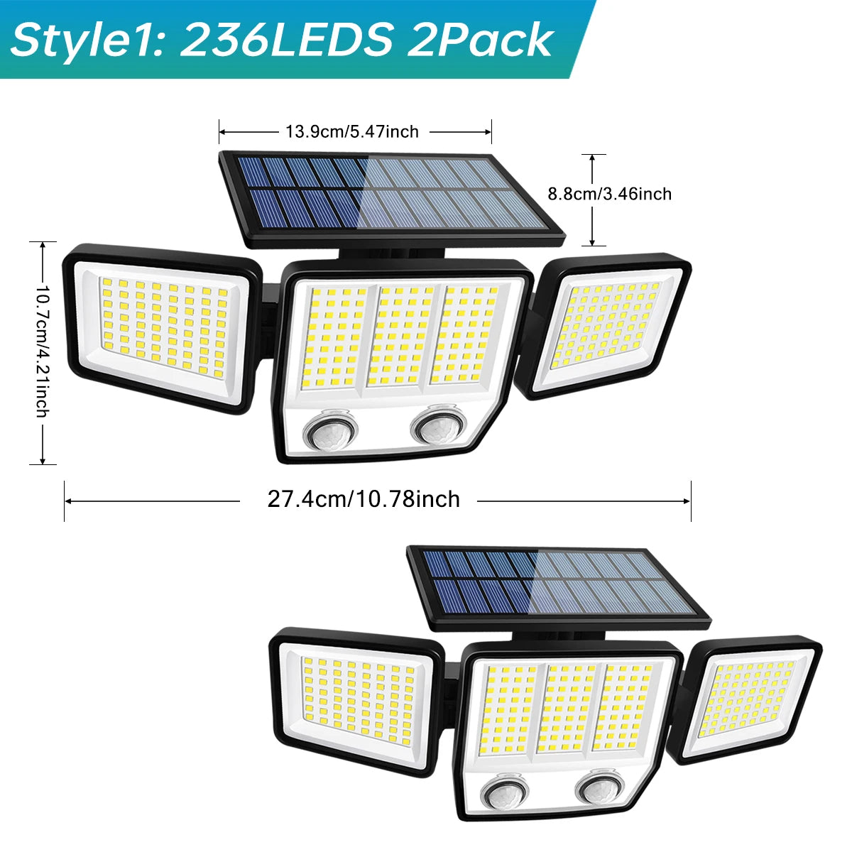 Luz solar de movimiento SolaraBeam de tres cabezales — Cobertura de 270 grados - Desfino