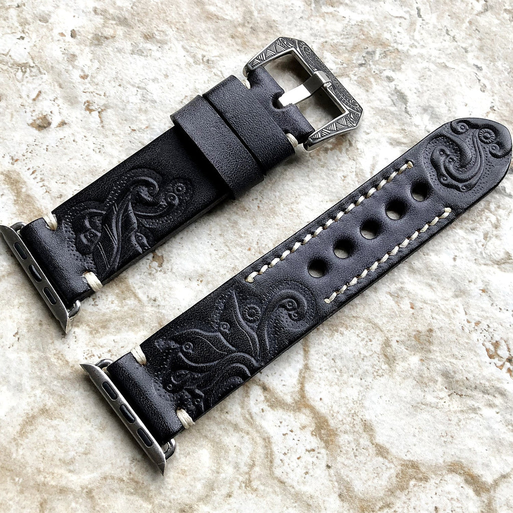 Sera Apple Watch-armband — handgraverat läder, präglat mönster - Desfino