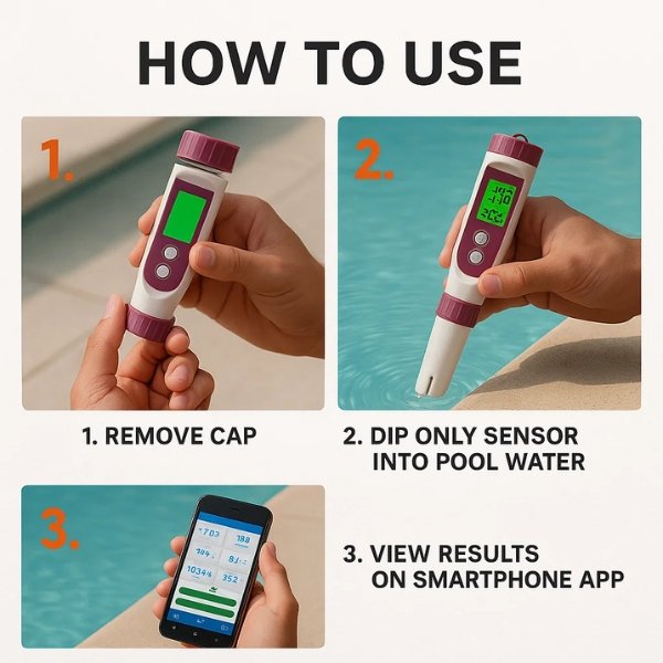 AquaSense 7-In-1 Digital Pool Tester — Compact pH & Chlorine Reader with App Connectivity