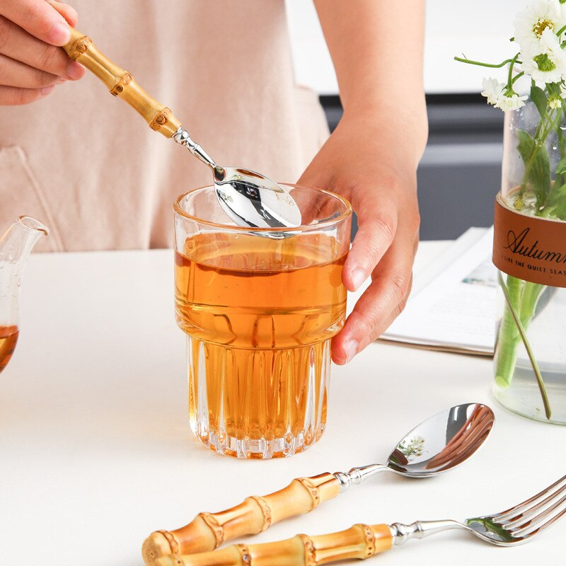 Ensemble de couverts haut de gamme en bambou et acier inoxydable — vaisselle de table écologique - Desfino
