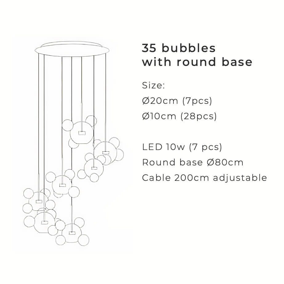 Nordic Snowball skleněný lustr — matně bílé/průhledné koule, teplé/bílé světlo - Desfino