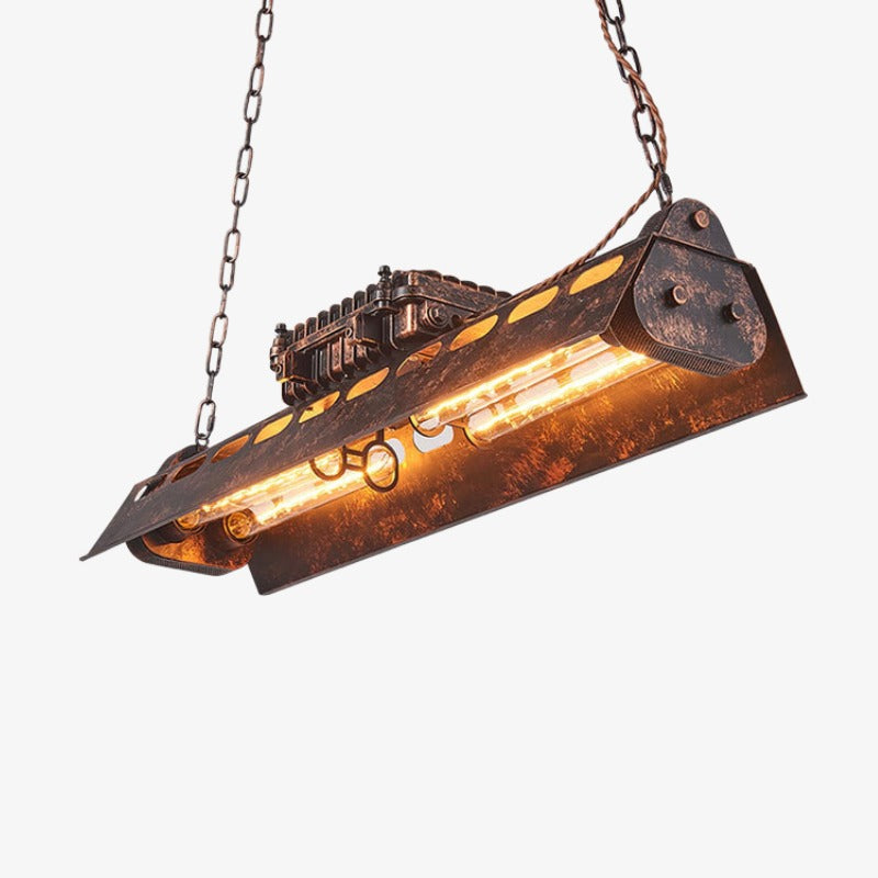 Lineare Steampunk-Kronleuchter-Pendelleuchte Industrax – Deckenbeleuchtung mit Vintage-Metallrahmen