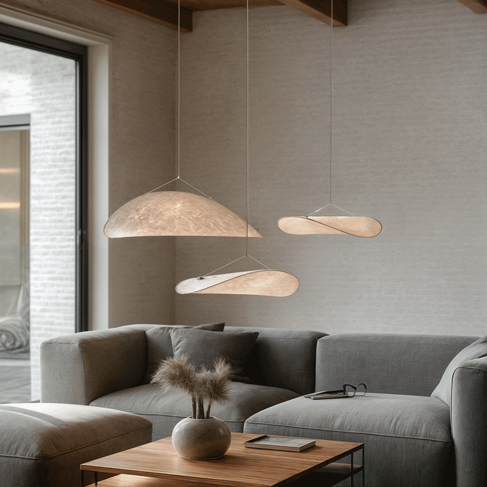 Lyra Silk Leaf -LED-riippuvalaisin — pohjoismainen hehkuva kattokruunu - Desfino