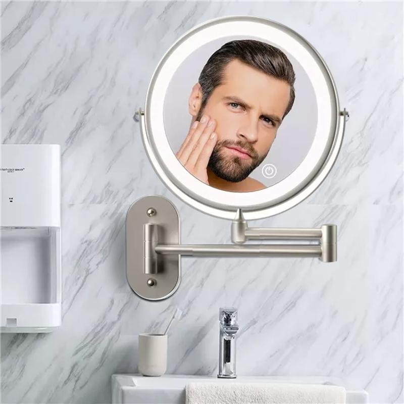 AstraLux vergrotende ledspiegel — zilverkleurige wandmontage, oplaadbare ledverlichting - Desfino
