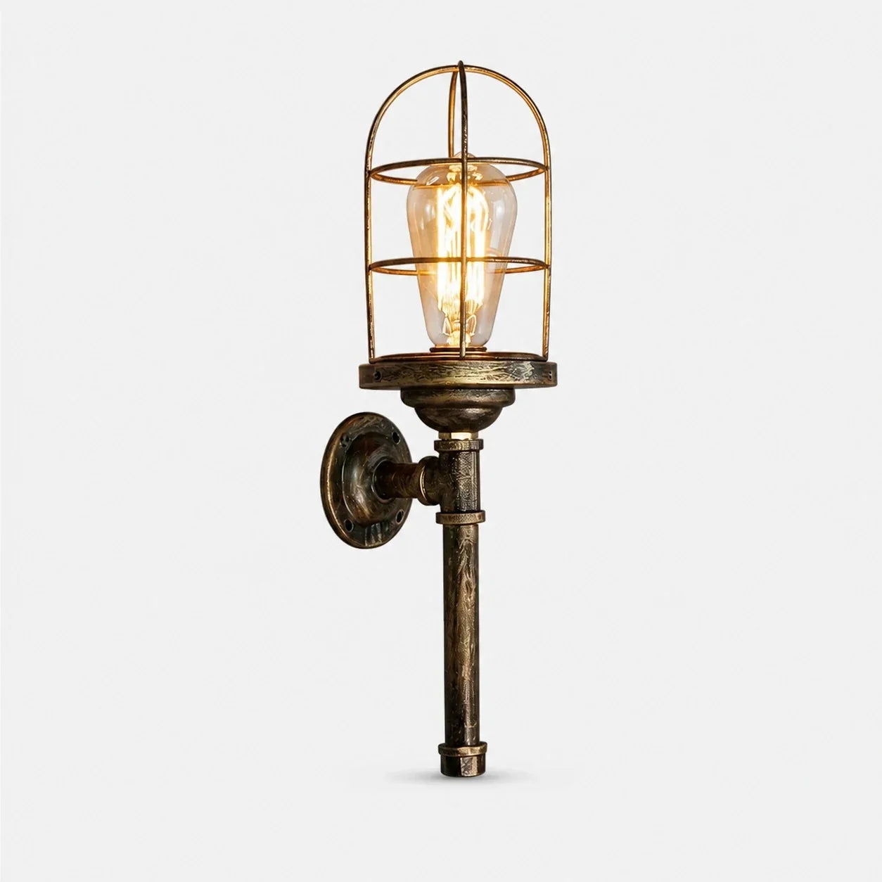 Industrielle Käfig-Wandleuchte, Vintage-Wandlampe aus Metall, sichtbares Leuchtmittel, wahlweise mit einem oder zwei Köpfen