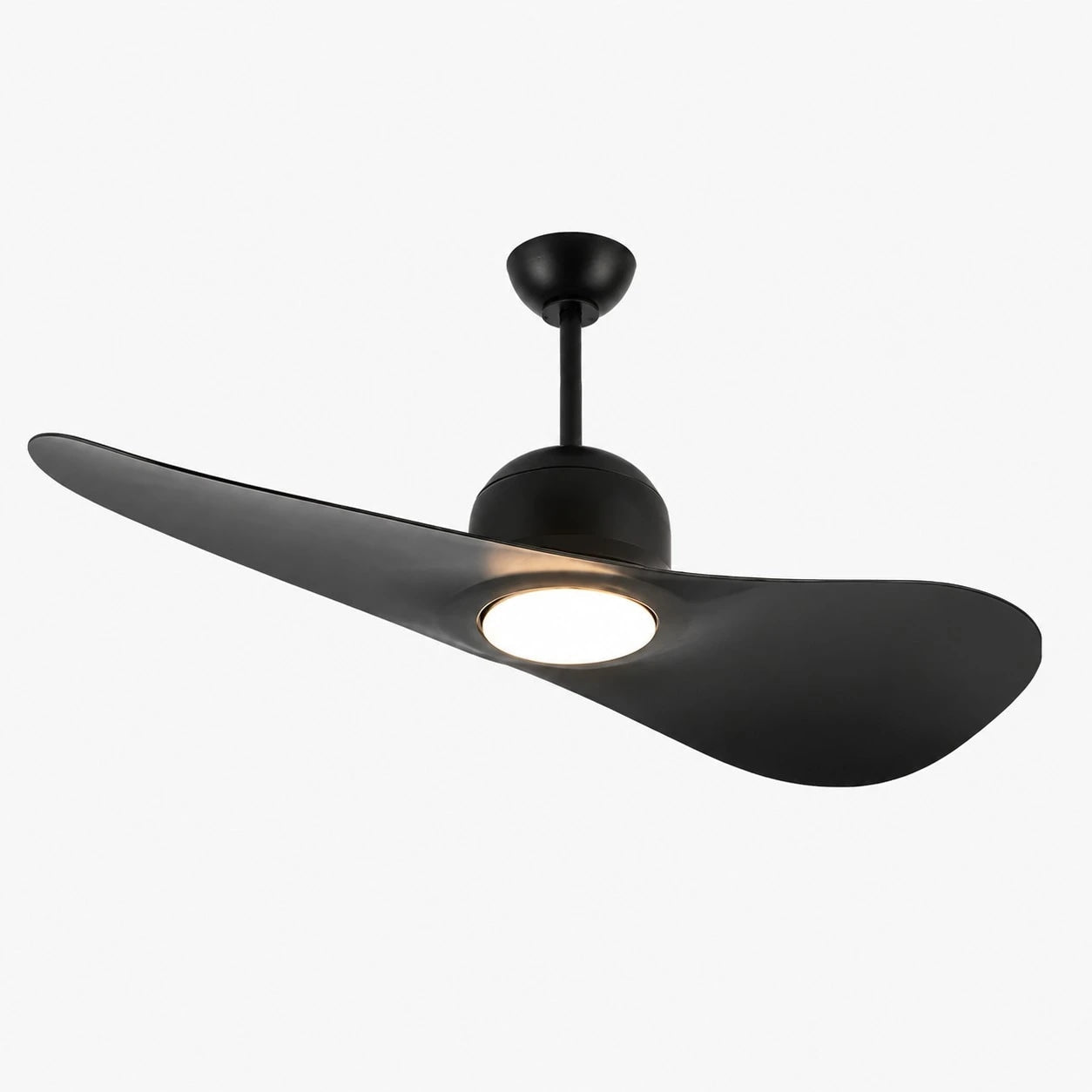 Deckenventilator mit hutähnlicher Leuchte und zwei Flügeln, integrierter LED-Diffusor