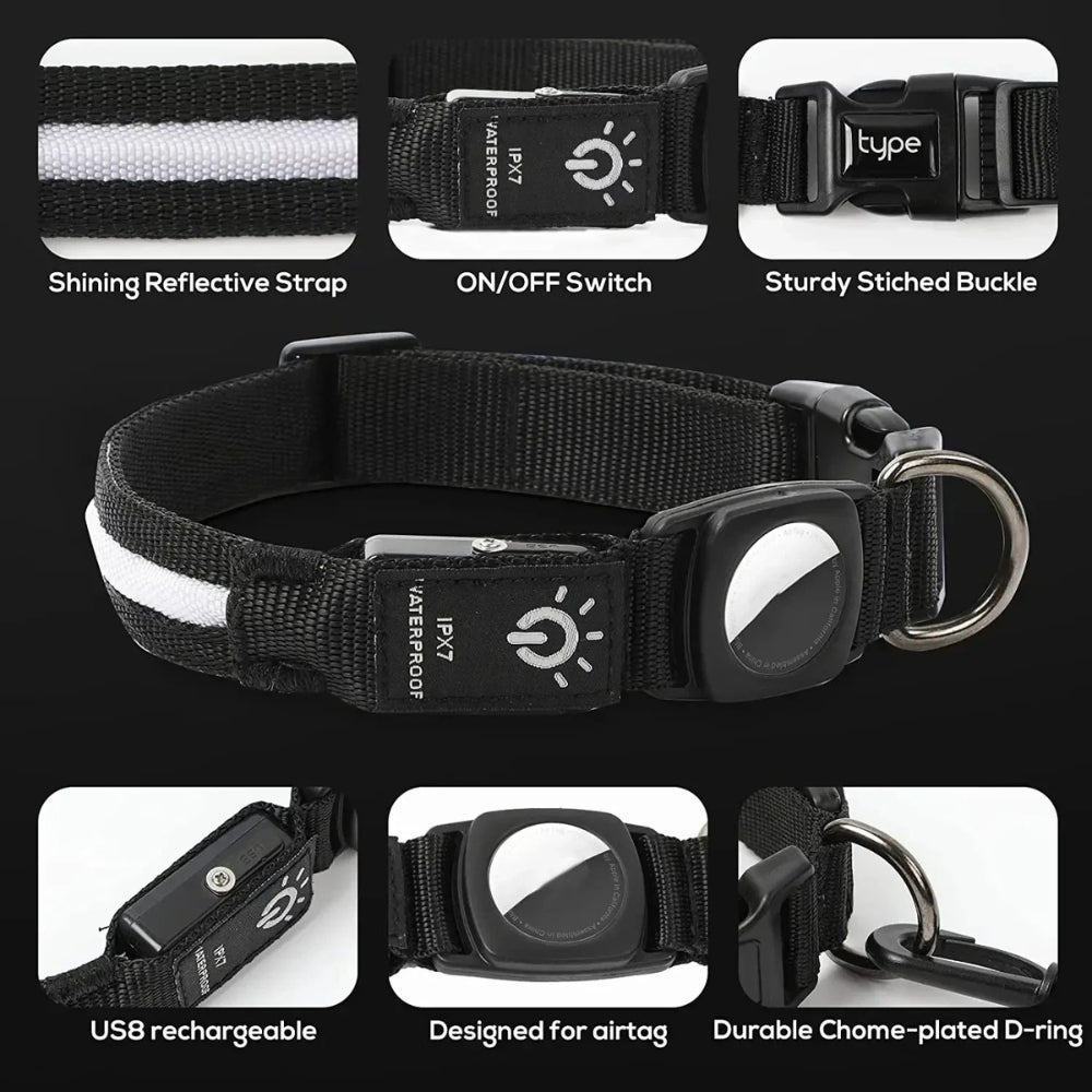 LumaPaw vattentätt LED-halsband för hundar — plats för Apple AirTag - Desfino