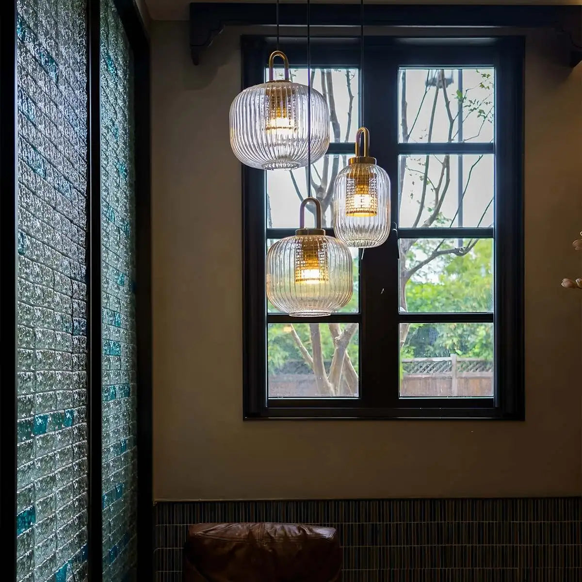 Modern Ribbed Clear Glass Pendant Light | Desfino