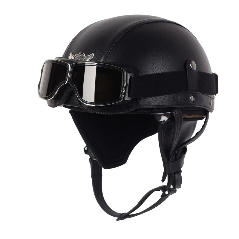 NovaRove レトロバイクヘルメット - DOT、格納式ブラウンUVレンズ - Desfino