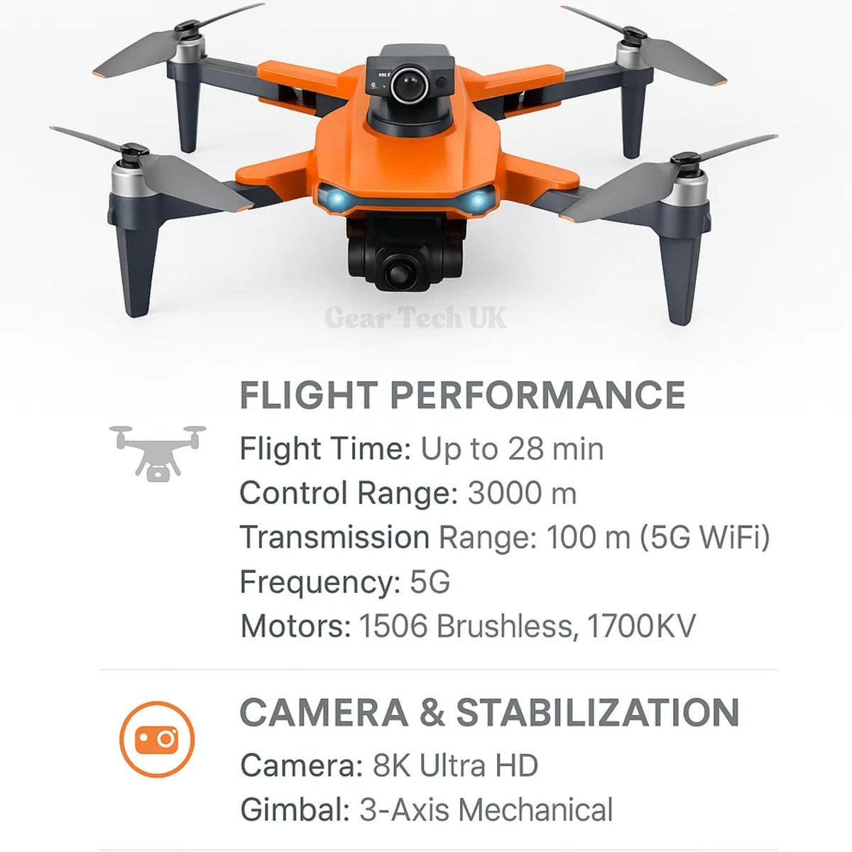 רחפן עם מצלמה כפולה באיכות 8K AeroX — מיקום GPS, מנועים ללא מברשות - Desfino