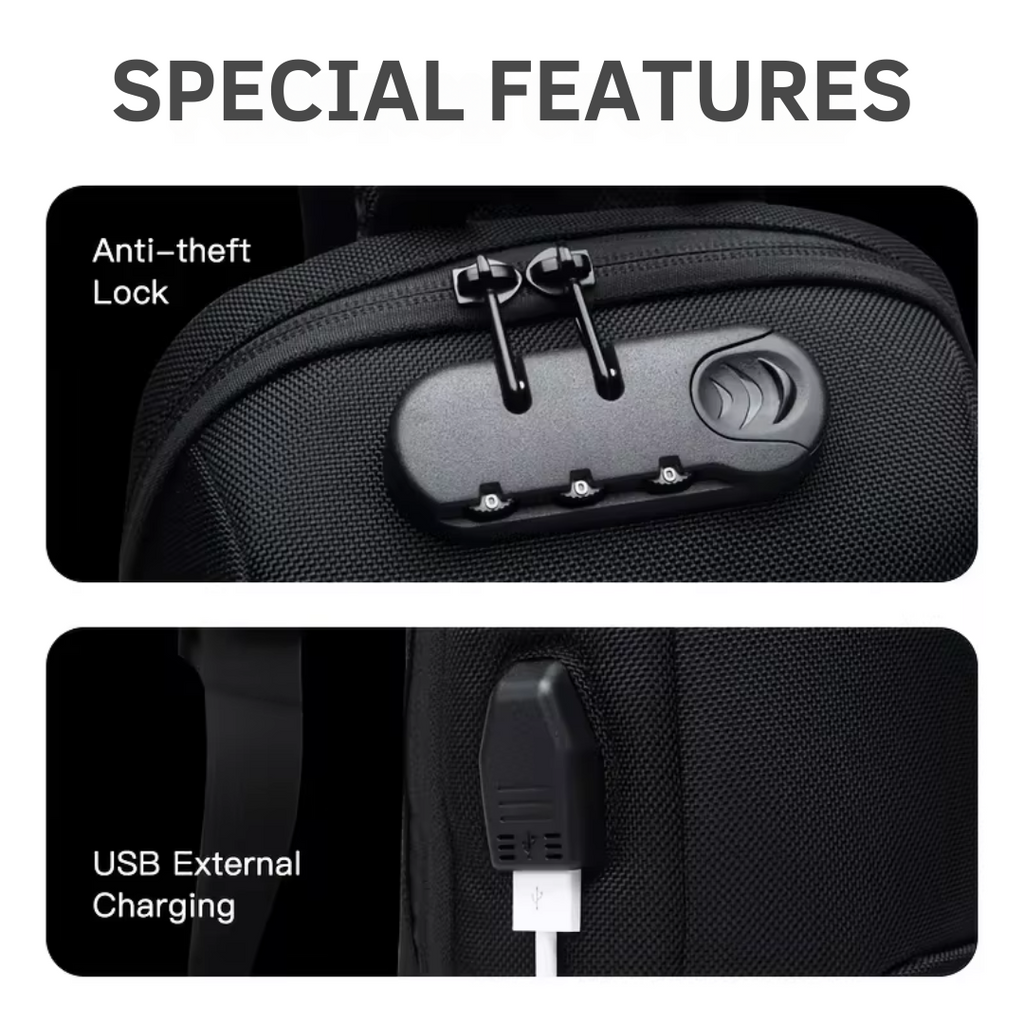 Cortina anti-diefstal-crossbodytas - 3-cijferig slot, USB-opladen - Desfino