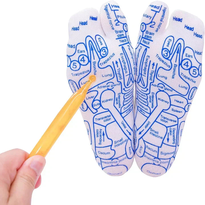 Chaussettes de réflexologie SoleComfort — Outil de massage et tableau des points de pression - Desfino