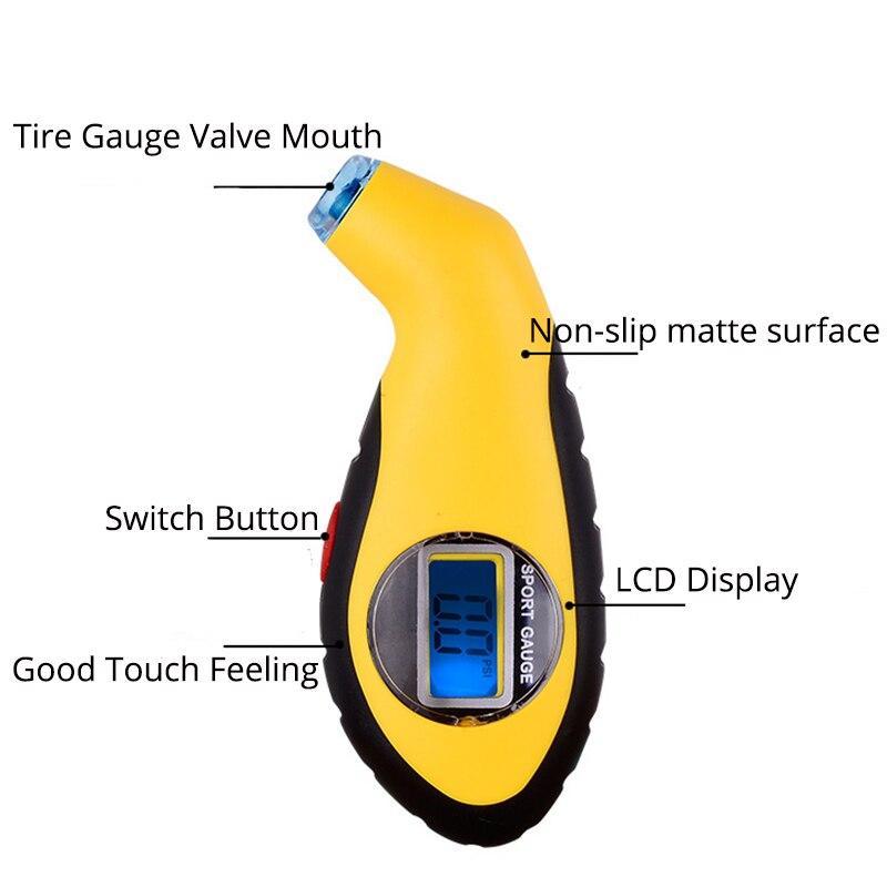 משאבת אוויר חשמלית ניידת לצמיגים של VeloGuard — מד LCD עם תאורה אחורית - Desfino