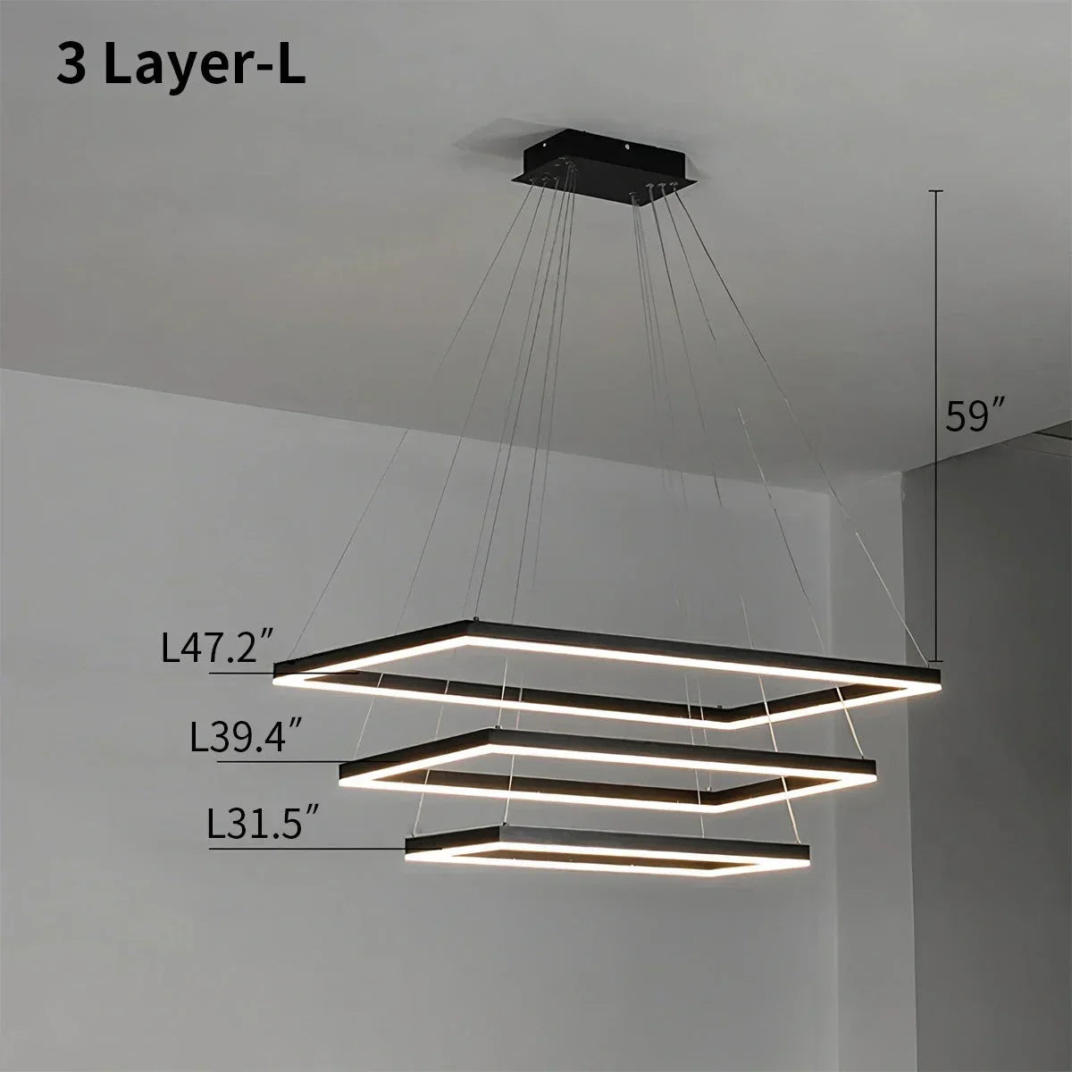 Modern Black Tiered Rectangular Chandelier | Desfino