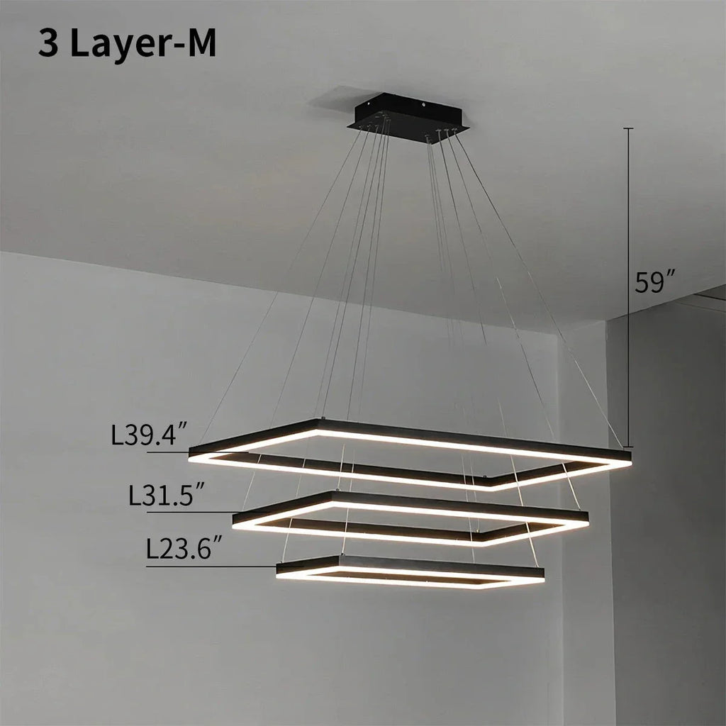 Modern Black Tiered Rectangular Chandelier | Desfino