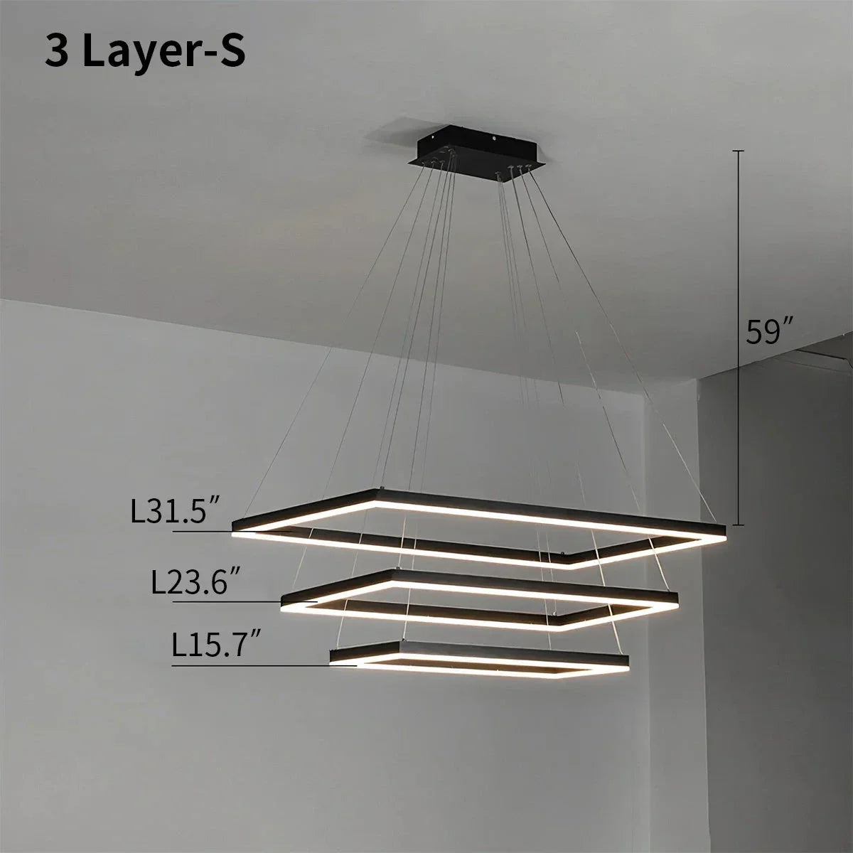 Modern Black Tiered Rectangular Chandelier | Desfino