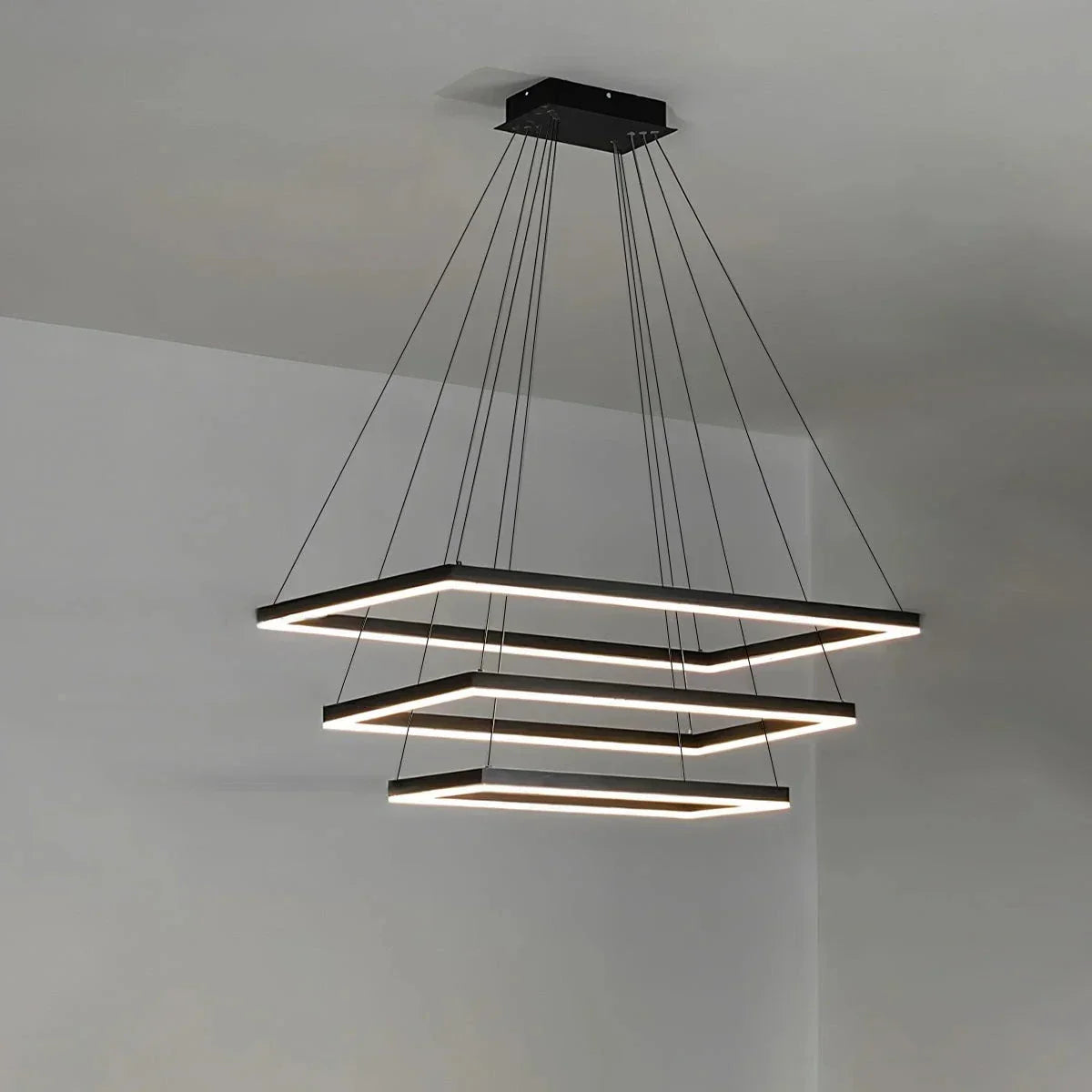 Modern Black Tiered Rectangular Chandelier | Desfino