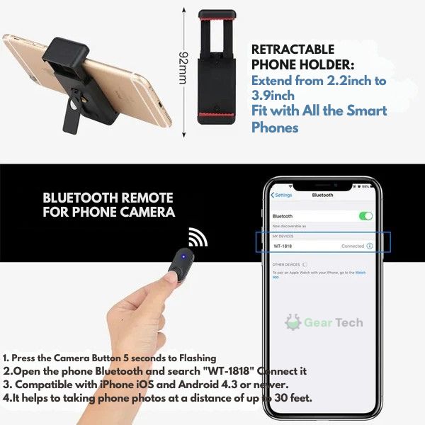 Universalt 3-i-1-stativ for smarttelefon og selfiestang — Bluetooth-fjernkontroll - Desfino