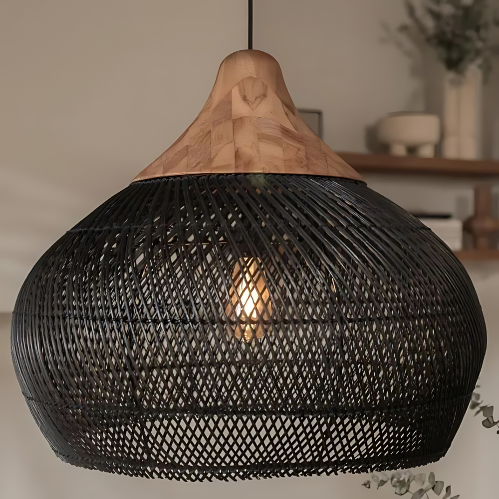 Asterra Rattan Pendant Light — Handwoven Boho Ceiling Fixture - Desfino