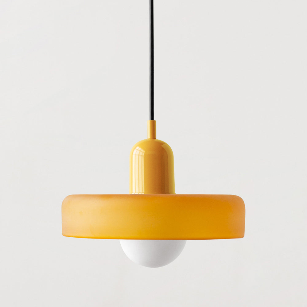 Aurelo Bauhaus-Pendelleuchte — Farbiger Glasschirm, rundes Baldachin